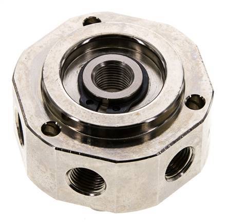 6-Wege-Drehdurchführung 1/8'' x3/8'' Messing vernickelt FKM 12bar (168,6psi)