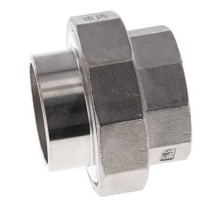 Gerader Verschraubungsstutzen Rp1 1/2'' Innengewinde x 48.3mm Schweissende Edelstahl Flachdichtung PTFE 150bar (2107.5psi)