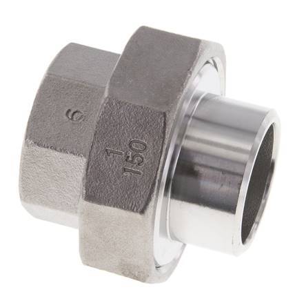Gerader Verschraubungsstutzen Rp1'' Innengewinde x 33.7mm Schweissende Edelstahl Flachdichtung PTFE 150bar (2107.5psi)