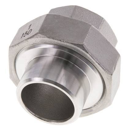 Gerader Verschraubungsstutzen Rp1'' Innengewinde x 33.7mm Schweissende Edelstahl Flachdichtung PTFE 150bar (2107.5psi)