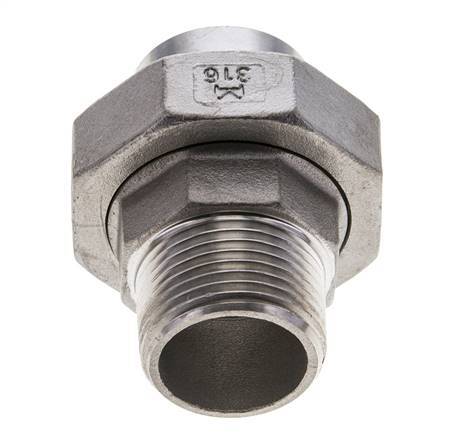 Union Straight Connector R1'' Male x 33.7mm Weld End Stainless Steel Conical Seal 16bar (224.8psi)