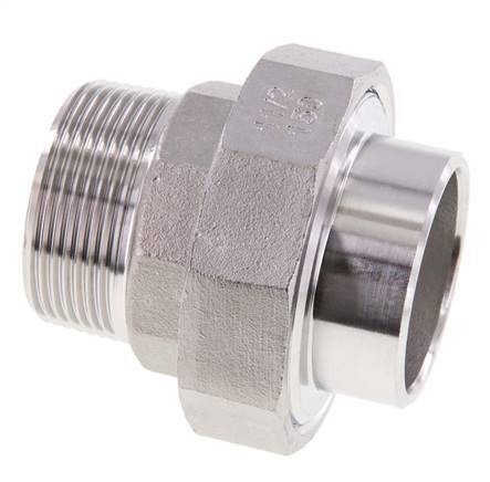 Gerader Verschraubungsstutzen R1 1/2'' Außengewinde x 48,3mm Schweißende Edelstahl konische Dichtung 16bar (224,8psi)