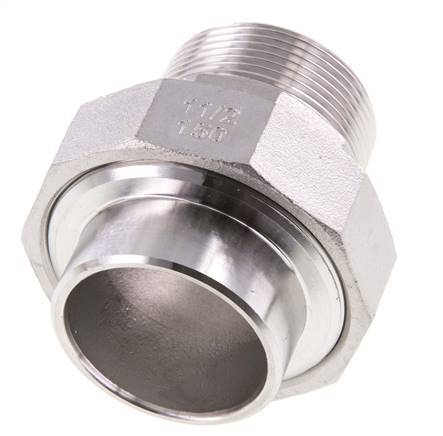 Gerader Verschraubungsstutzen R1 1/2'' Außengewinde x 48,3mm Schweißende Edelstahl konische Dichtung 16bar (224,8psi)