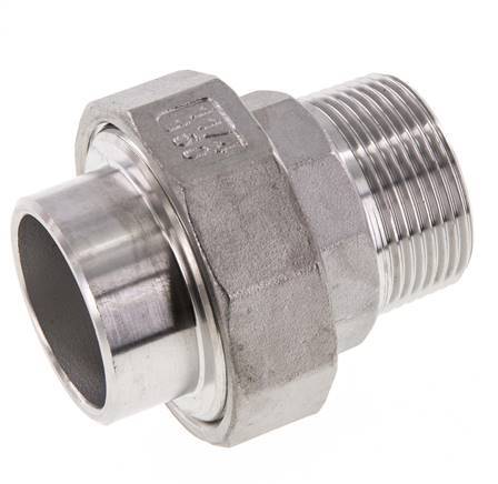Gerader Verschraubungsstutzen R1 1/4'' Außengewinde x 42,4mm Schweißende Edelstahl Konische Dichtung 16bar (224,8psi)