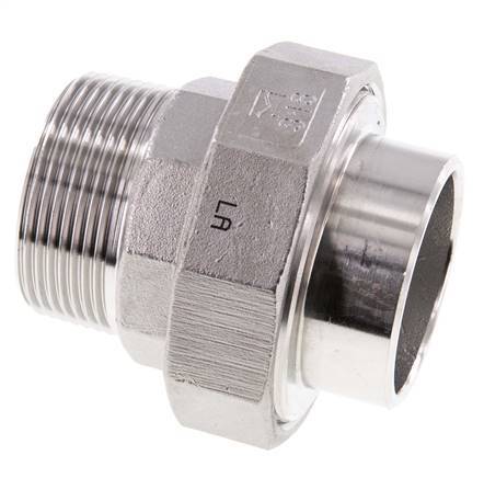 Gerader Verschraubungsstutzen R1 1/2'' Außengewinde x 48,3mm Schweißende Edelstahl Flachdichtung PTFE 16bar (224,8psi)