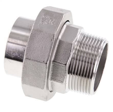 Gerader Verschraubungsstutzen R1 1/2'' Außengewinde x 48,3mm Schweißende Edelstahl Flachdichtung PTFE 16bar (224,8psi)
