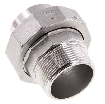 Gerader Verschraubungsstutzen R1 1/2'' Außengewinde x 48,3mm Schweißende Edelstahl Flachdichtung PTFE 16bar (224,8psi)