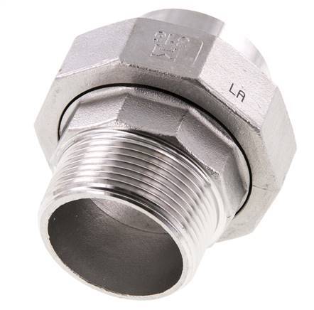 Gerader Verschraubungsstutzen R1 1/2'' Außengewinde x 48,3mm Schweißende Edelstahl Flachdichtung PTFE 16bar (224,8psi)
