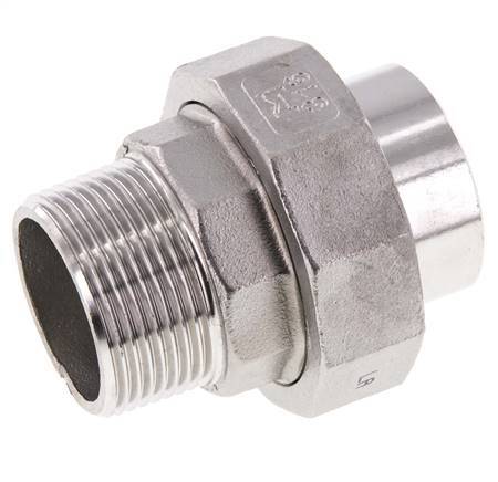 Gerader Verschraubungsstutzen R1 1/4'' Außengewinde x 42,4mm Schweißende Edelstahl Flachdichtung PTFE 16bar (224,8psi)