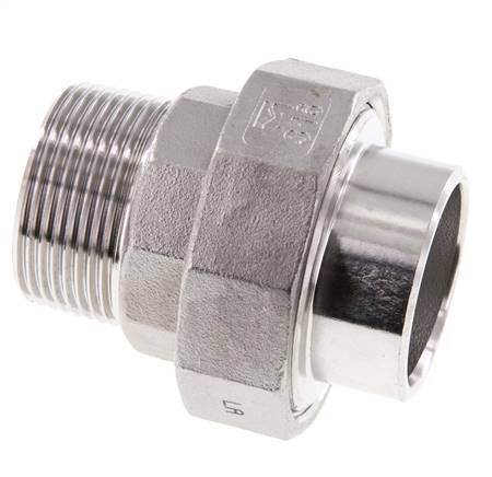 Gerader Verschraubungsstutzen R1 1/4'' Außengewinde x 42,4mm Schweißende Edelstahl Flachdichtung PTFE 16bar (224,8psi)
