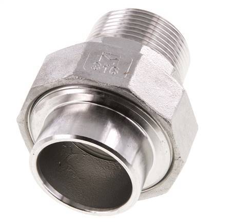 Gerader Verschraubungsstutzen R1 1/4'' Außengewinde x 42,4mm Schweißende Edelstahl Flachdichtung PTFE 16bar (224,8psi)