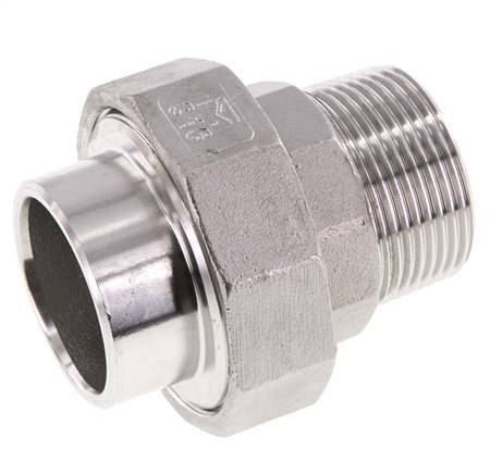 Gerader Verschraubungsstutzen R1 1/4'' Außengewinde x 42,4mm Schweißende Edelstahl Flachdichtung PTFE 16bar (224,8psi)