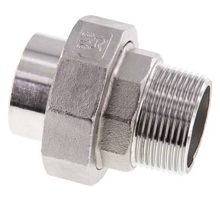 Gerader Verschraubungsstutzen R1 1/4'' Außengewinde x 42,4mm Schweißende Edelstahl Flachdichtung PTFE 16bar (224,8psi)