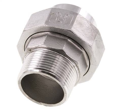 Gerader Verschraubungsstutzen R1 1/4'' Außengewinde x 42,4mm Schweißende Edelstahl Flachdichtung PTFE 16bar (224,8psi)