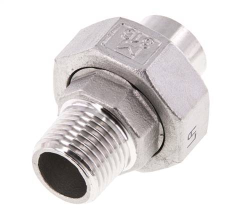Gerader Verschraubungsstutzen R1/2'' Außengewinde x 21,3mm Schweißende Edelstahl Flachdichtung PTFE 16bar (224,8psi)