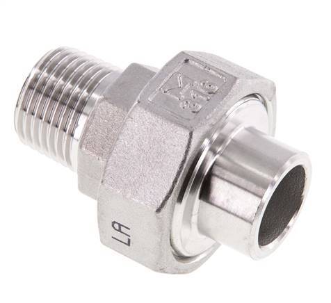 Gerader Verschraubungsstutzen R1/2'' Außengewinde x 21,3mm Schweißende Edelstahl Flachdichtung PTFE 16bar (224,8psi)