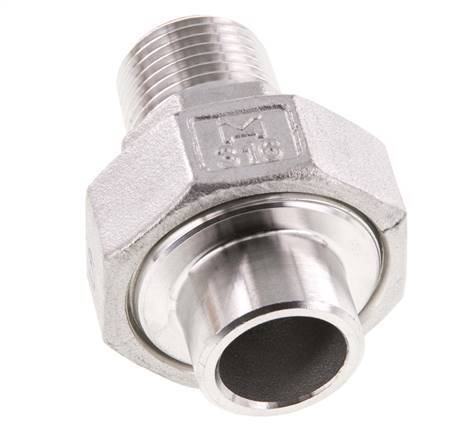 Gerader Verschraubungsstutzen R1/2'' Außengewinde x 21,3mm Schweißende Edelstahl Flachdichtung PTFE 16bar (224,8psi)