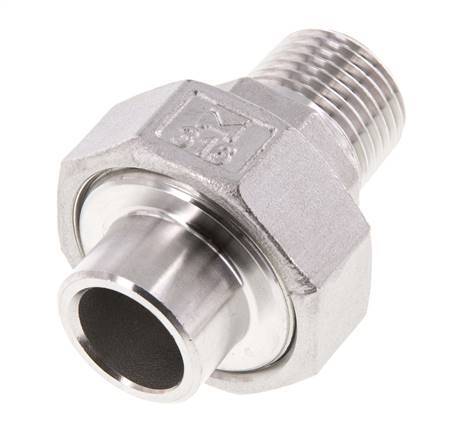 Gerader Verschraubungsstutzen R1/2'' Außengewinde x 21,3mm Schweißende Edelstahl Flachdichtung PTFE 16bar (224,8psi)