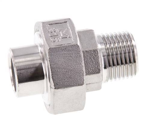 Gerader Verschraubungsstutzen R1/2'' Außengewinde x 21,3mm Schweißende Edelstahl Flachdichtung PTFE 16bar (224,8psi)
