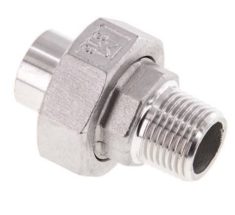 Gerader Verschraubungsstutzen R1/2'' Außengewinde x 21,3mm Schweißende Edelstahl Flachdichtung PTFE 16bar (224,8psi)