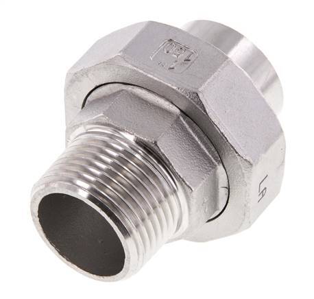 Gerader Verschraubungsstutzen R1'' Außengewinde x 33,7mm Schweißende Edelstahl Flachdichtung PTFE 16bar (224,8psi)