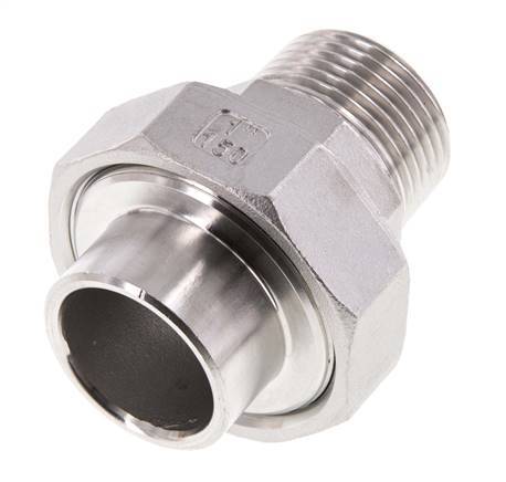 Gerader Verschraubungsstutzen R1'' Außengewinde x 33,7mm Schweißende Edelstahl Flachdichtung PTFE 16bar (224,8psi)