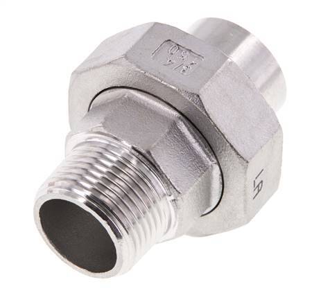 Gerader Verschraubungsstutzen R3/4'' Außengewinde x 26,9mm Schweißende Edelstahl Flachdichtung PTFE 16bar (224.8psi)