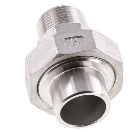 Gerader Verschraubungsstutzen R3/4'' Außengewinde x 26,9mm Schweißende Edelstahl Flachdichtung PTFE 16bar (224.8psi)