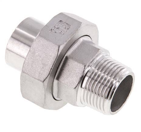 Gerader Verschraubungsstutzen R3/4'' Außengewinde x 26,9mm Schweißende Edelstahl Flachdichtung PTFE 16bar (224.8psi)
