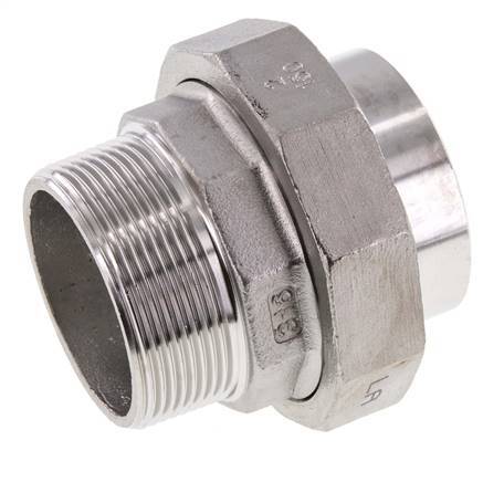 Gerader Verschraubungsstutzen R2'' Außengewinde x 60,3mm Schweißende Edelstahl Flachdichtung PTFE 16bar (224,8psi)