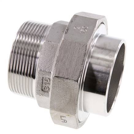 Gerader Verschraubungsstutzen R2'' Außengewinde x 60,3mm Schweißende Edelstahl Flachdichtung PTFE 16bar (224,8psi)