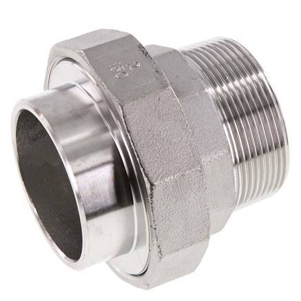 Gerader Verschraubungsstutzen R2'' Außengewinde x 60,3mm Schweißende Edelstahl Flachdichtung PTFE 16bar (224,8psi)