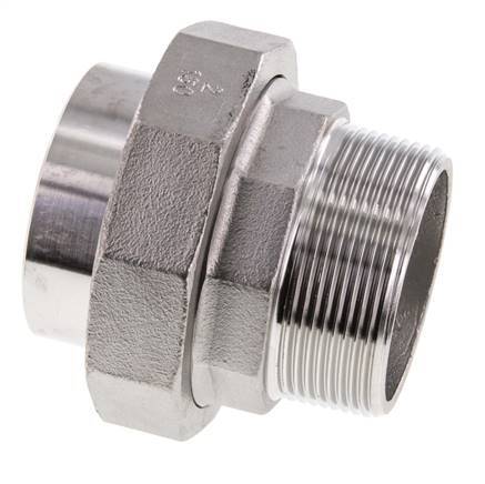 Gerader Verschraubungsstutzen R2'' Außengewinde x 60,3mm Schweißende Edelstahl Flachdichtung PTFE 16bar (224,8psi)