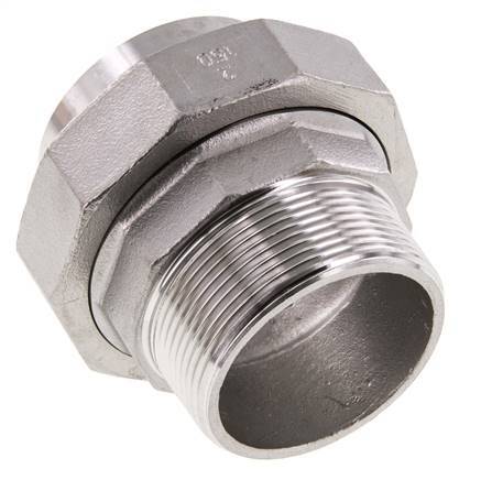 Gerader Verschraubungsstutzen R2'' Außengewinde x 60,3mm Schweißende Edelstahl Flachdichtung PTFE 16bar (224,8psi)