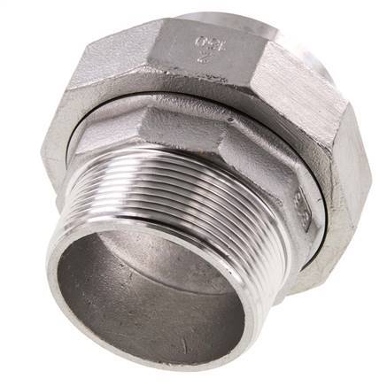 Gerader Verschraubungsstutzen R2'' Außengewinde x 60,3mm Schweißende Edelstahl Flachdichtung PTFE 16bar (224,8psi)