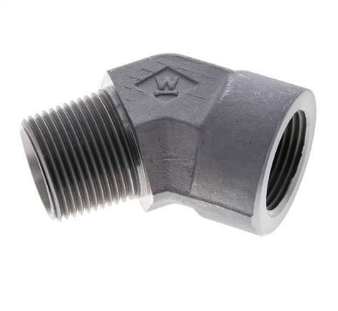 45° abgewinkeltes Fitting 1'' NPT Außengewinde x Innengewinde Stahl 140bar (1967.0psi)
