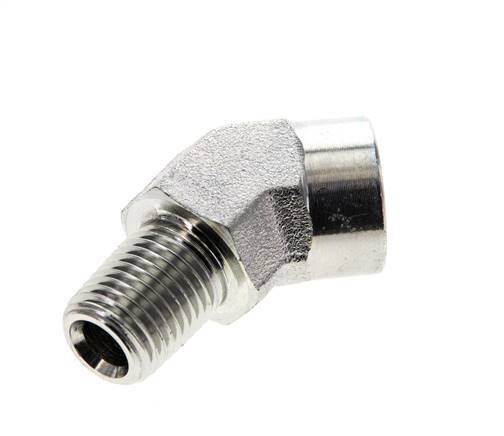 45deg Angled Fitting 1/4'' NPT Male x Female Steel 275bar (3863.75psi)