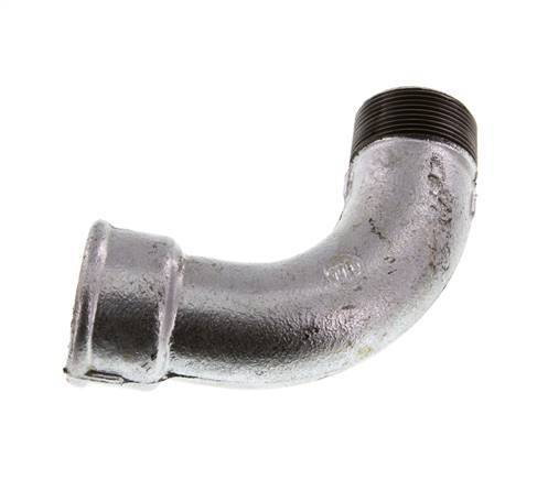 90 Grad abgewinkeltes Fitting 1 1/2'' Außengewinde R x Innengewinde Rp lang Gusseisen 25bar (351.25psi)