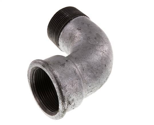90 Grad abgewinkeltes Fitting 1 1/2'' Außengewinde R x Innengewinde Rp kurz Gusseisen 25bar (351.25psi)