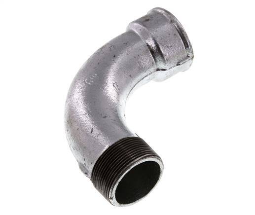 90 Grad abgewinkeltes Fitting 2'' Außengewinde R x Innengewinde Rp lang Gusseisen 25bar (351.25psi)