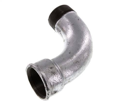 90 Grad abgewinkeltes Fitting 2'' Außengewinde R x Innengewinde Rp lang Gusseisen 25bar (351.25psi)
