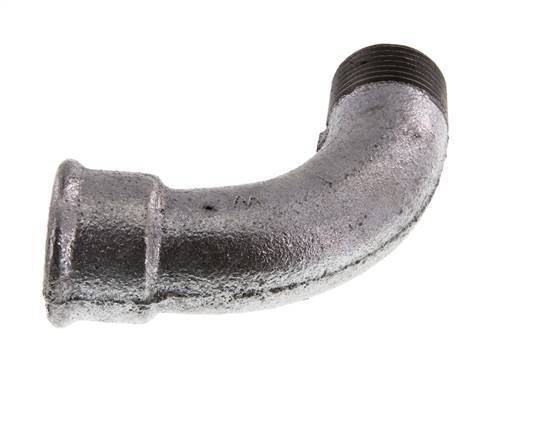 90 Grad abgewinkeltes Fitting 1'' Außengewinde R x Innengewinde Rp lang Gusseisen 25bar (351.25psi)