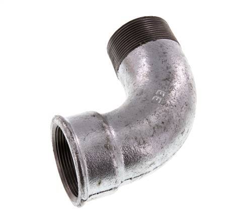 90 Grad abgewinkeltes Fitting 2'' Außengewinde R x Innengewinde Rp kurz Gusseisen 25bar (351.25psi)