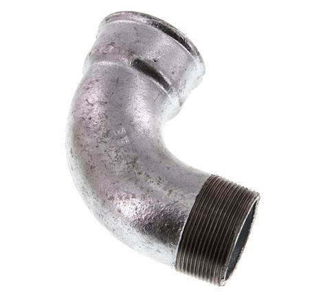 90 Grad abgewinkeltes Fitting 2'' Außengewinde R x Innengewinde Rp kurz Gusseisen 25bar (351.25psi)
