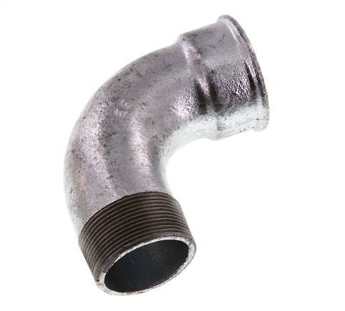 90 Grad abgewinkeltes Fitting 2'' Außengewinde R x Innengewinde Rp kurz Gusseisen 25bar (351.25psi)