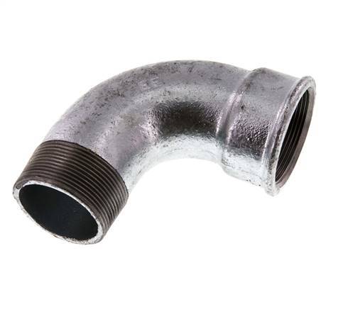 90 Grad abgewinkeltes Fitting 2'' Außengewinde R x Innengewinde Rp kurz Gusseisen 25bar (351.25psi)