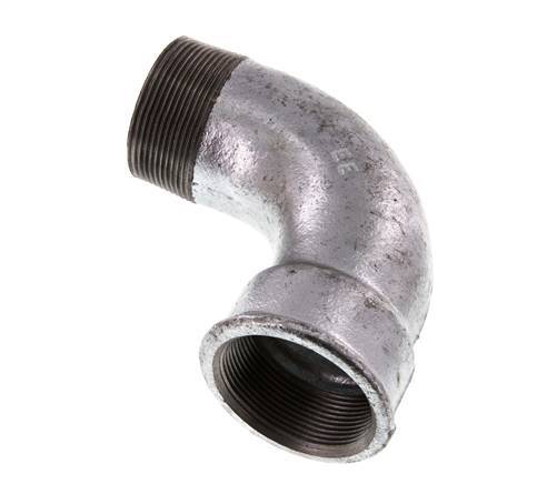 90 Grad abgewinkeltes Fitting 2'' Außengewinde R x Innengewinde Rp kurz Gusseisen 25bar (351.25psi)