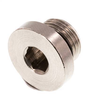 G 1/8'' Nickel plated Brass Closing plug with Inner Hex and NBR Seal 16 Bar [10 Pieces]