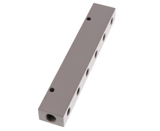 2xG 1/4'' x 6xG 1/8'' Aluminium Verteilerblock einseitig 16 bar