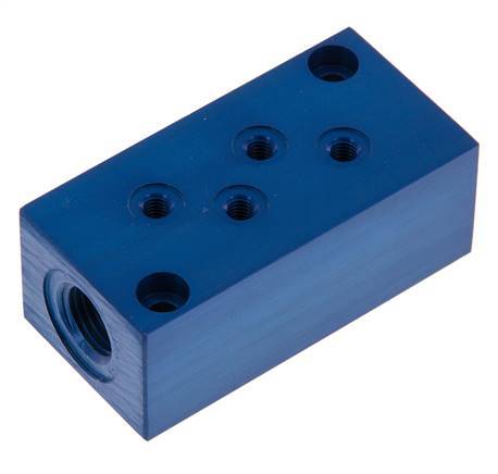 2xG 1/4'' x 8xM5 Aluminium Verteilerblock einseitig 16 bar